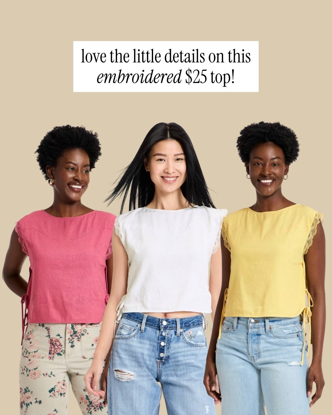 Target $25 embroidered top! Has the cutest open tie side details, would be really cute for country concert outfits with denim shirts or for Easter with a floral skirt 

#LTKspringtrends #LTKspring