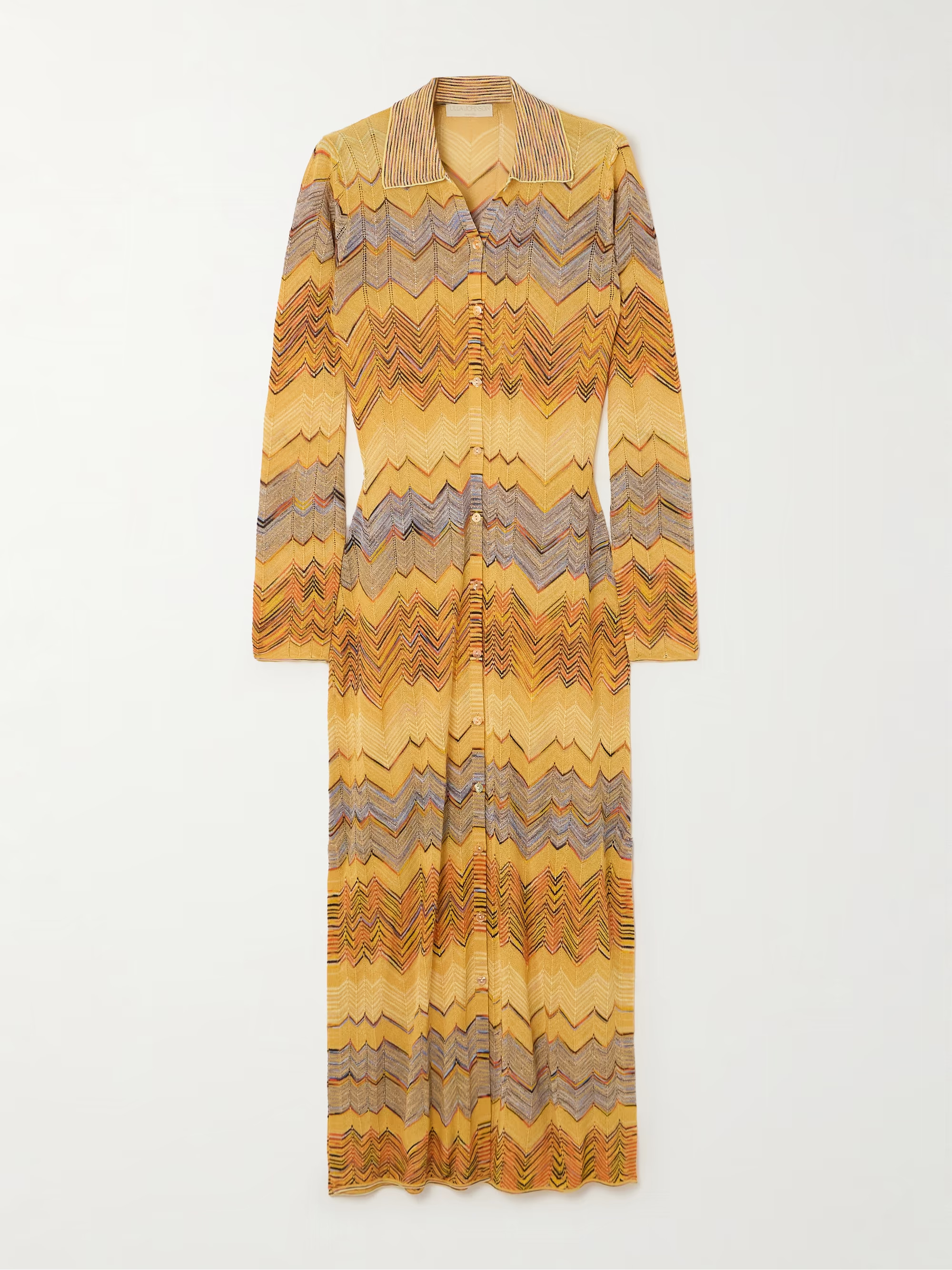 Mariela striped metallic knitted maxi shirt dress | NET-A-PORTER (US)