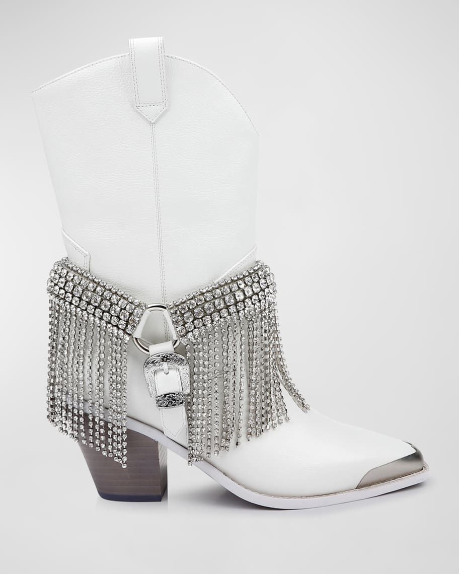 DanielXDiamond High Noon Crystal-Harness Western Booties | Neiman Marcus