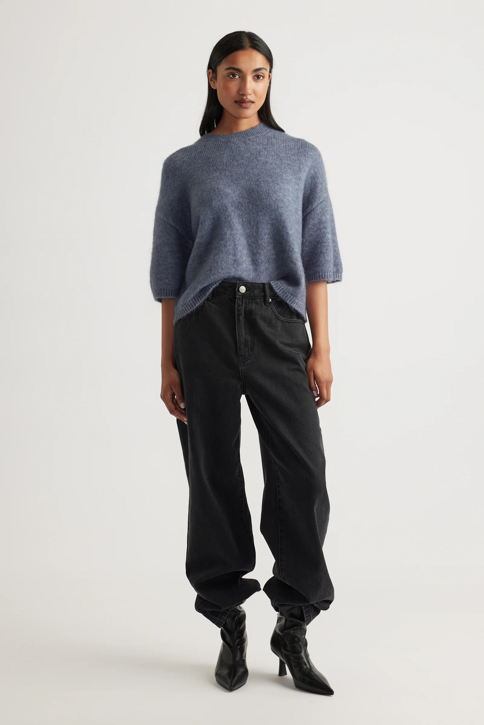 Lola Fluffy Knit Tee  - Shadow Blue | DECJUBA