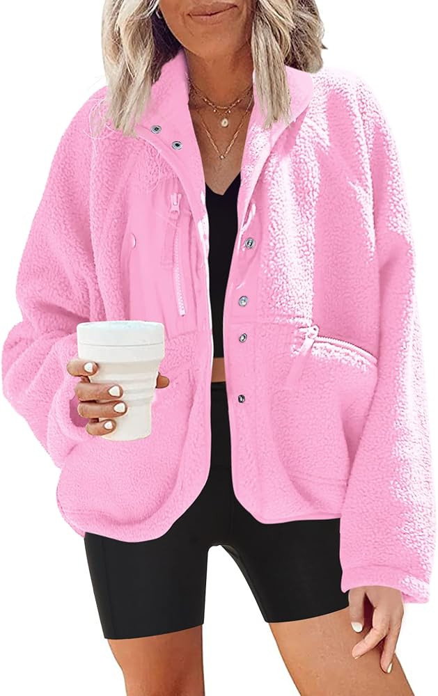 Nirovien Womens Fuzzy Fleece Jacket Button Down Sherpa Coats Casual Winter Warm Outwear with Pock... | Amazon (US)