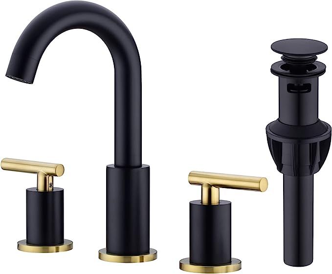 TRUSTMI Brass Bathroom Faucet 2 Handle 8 Inch Widespread Vanity Sink Mixer Faucet with Overflow P... | Amazon (US)