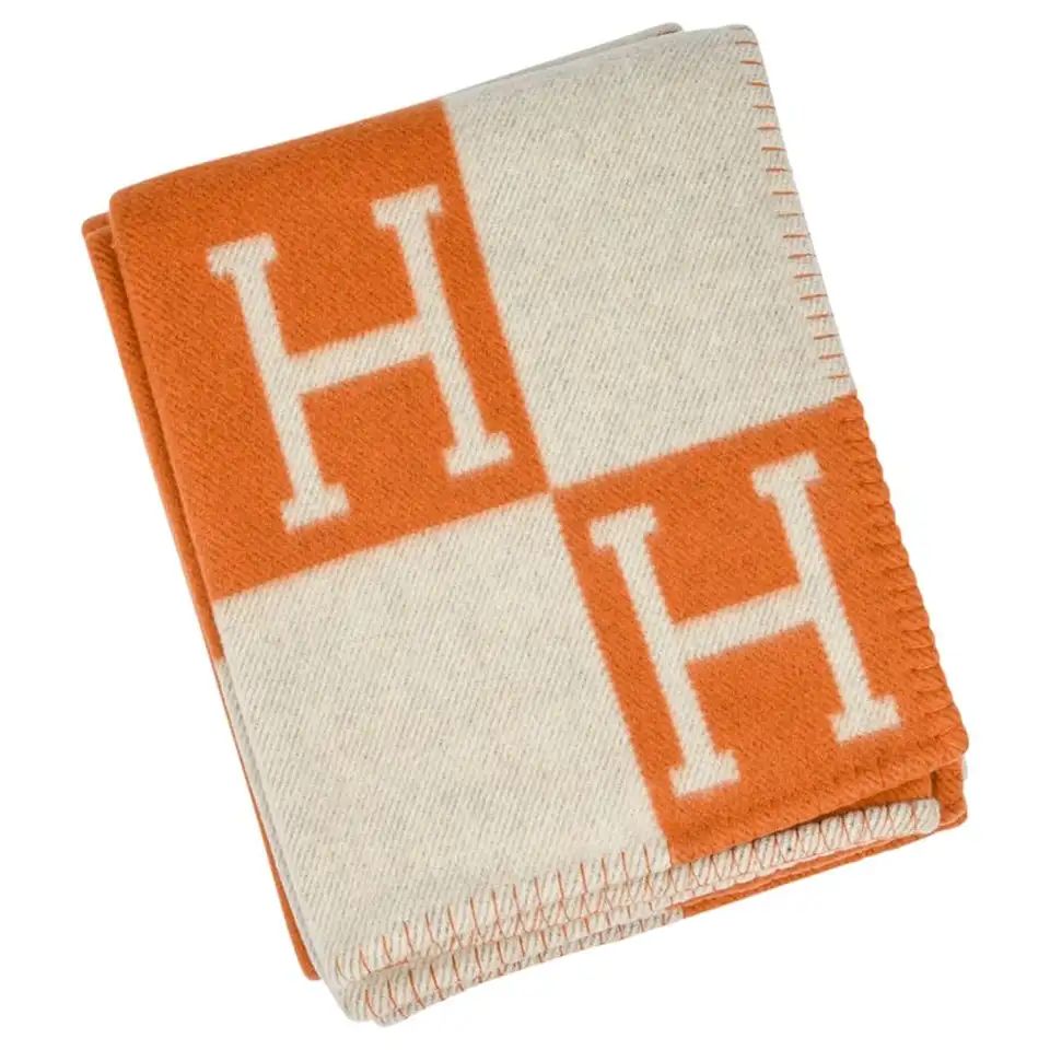 Hermes Blanket Avalon I Signature H Orange Throw Blanket | 1stDibs