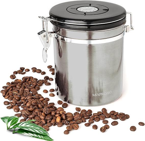 Mixpresso Stainless Steel Airtight Coffee Container, Coffee Grounds and Beans Container with Date... | Amazon (US)
