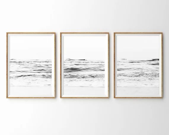 Ocean Set of 3 Prints Black White Beach Print Set Ocean Triptych Bedroom Wall Art Prints Printabl... | Etsy (US)
