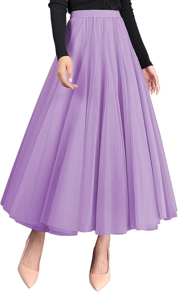 Tulle Skirts for Women Pleated Layered Tutu Skirt Ladies Elegant Flowy Long Skirts Bridesmaid Weddin | Amazon (US)
