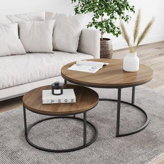 Nathan James Stella Reclaimed Oak/Black Round Modern Nesting Stacking Accent Industrial Wood Meta... | The Home Depot