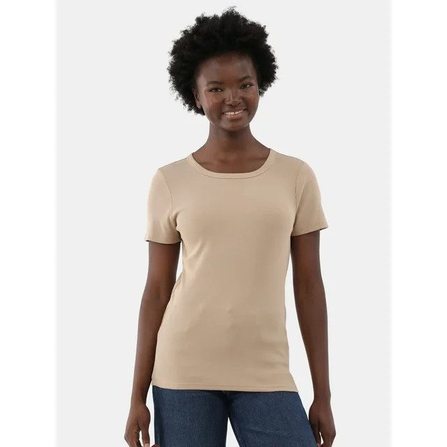 Time and Tru Women's Short Sleeve Rib Tee | Walmart (US)
