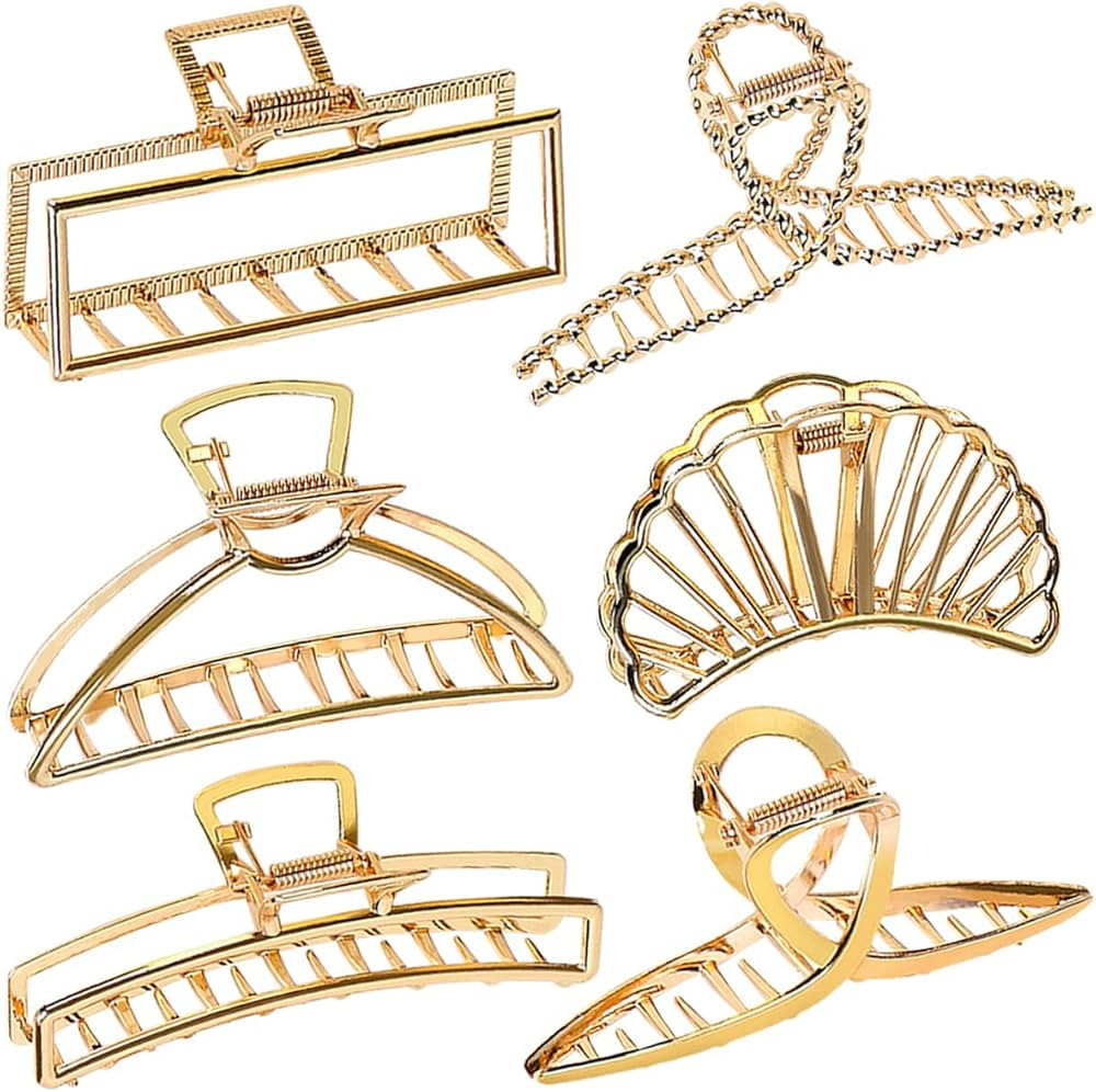 6 Pcs Large Gold Hair Clips for Women, Big Gold Claw Clips for Thick Hair, Strong Hold Metal Hair... | Amazon (US)