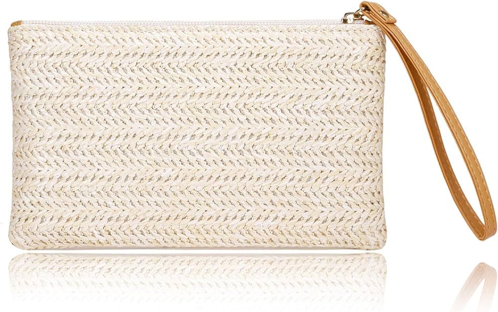 COOKOOKY Womens Straw Clutch Bag Bohemian Summer Beach Straw Purse Zipper Wristlet Wallets for Wo... | Amazon (US)