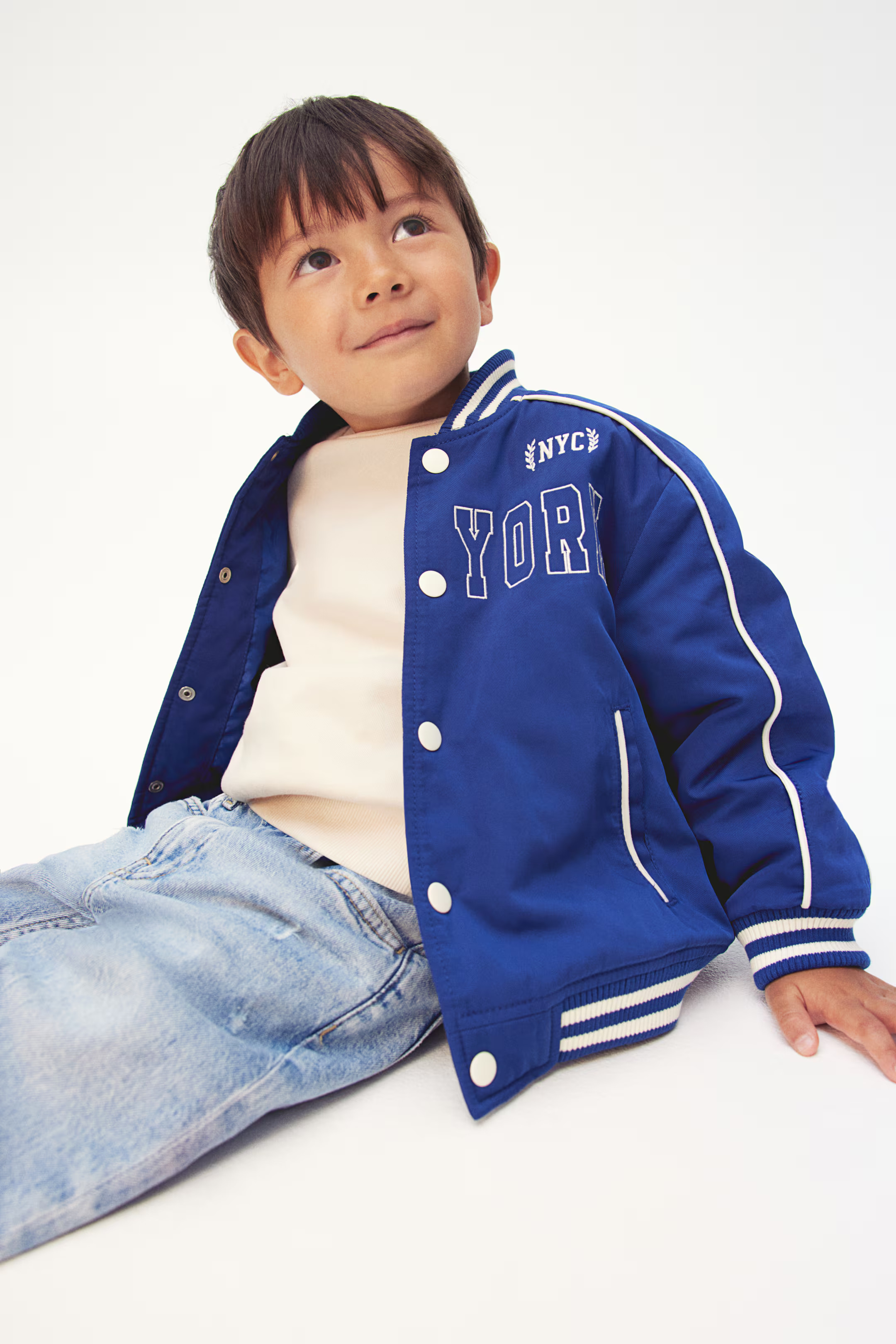 Padded Baseball Jacket - Bright blue/NYC - Kids | H&M US | H&M (US + CA)