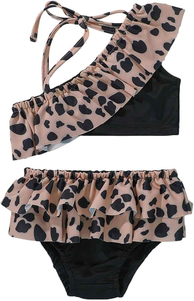 Meiweileya Toddler Baby Girl Ruffle Swimsuit Leopard Bikini Set One Shoulder Beachwear Princess T... | Amazon (US)