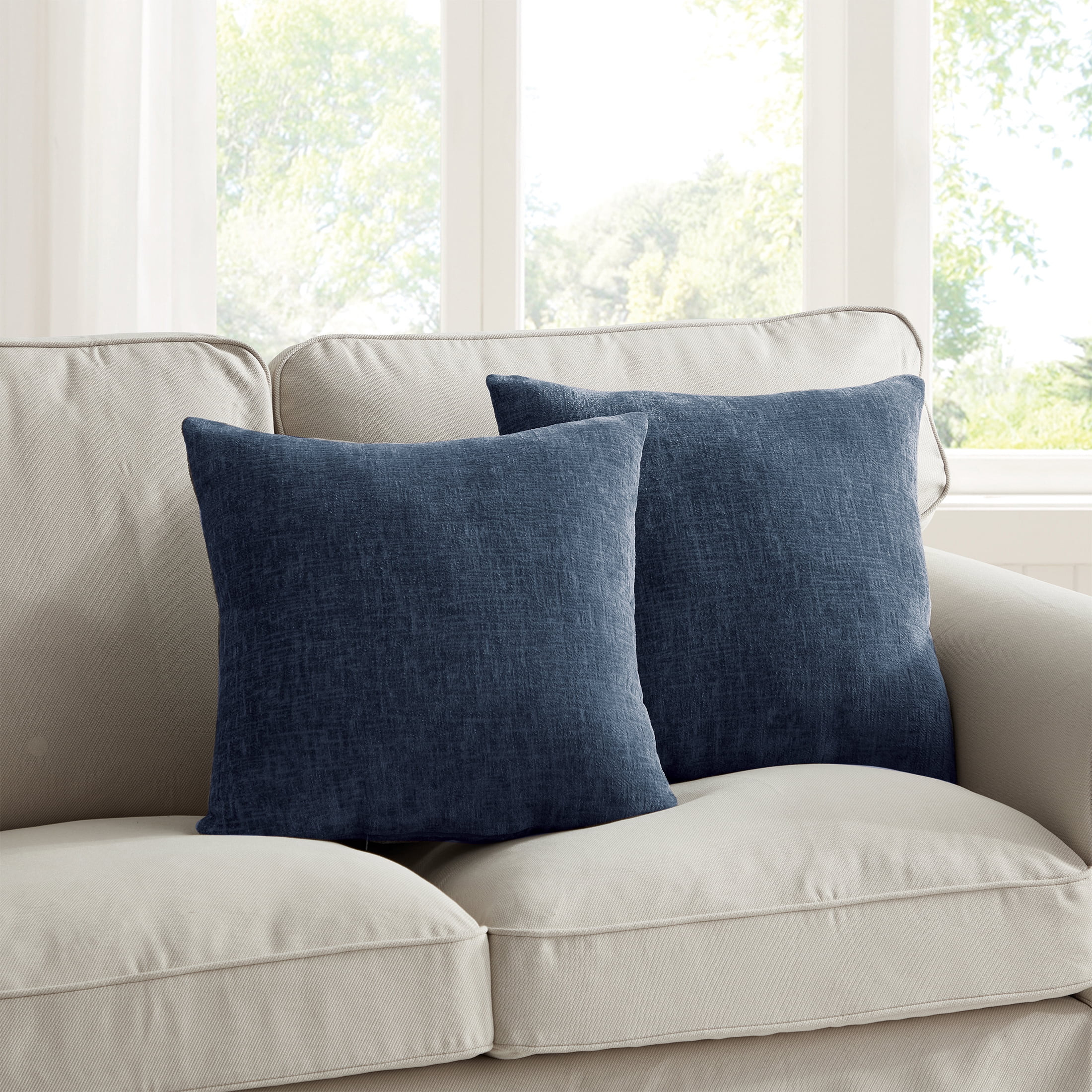 Navy Solid Chenille Decorative Pillow Set, Mainstays, 18" x 18", 2 Pieces - Walmart.com | Walmart (US)