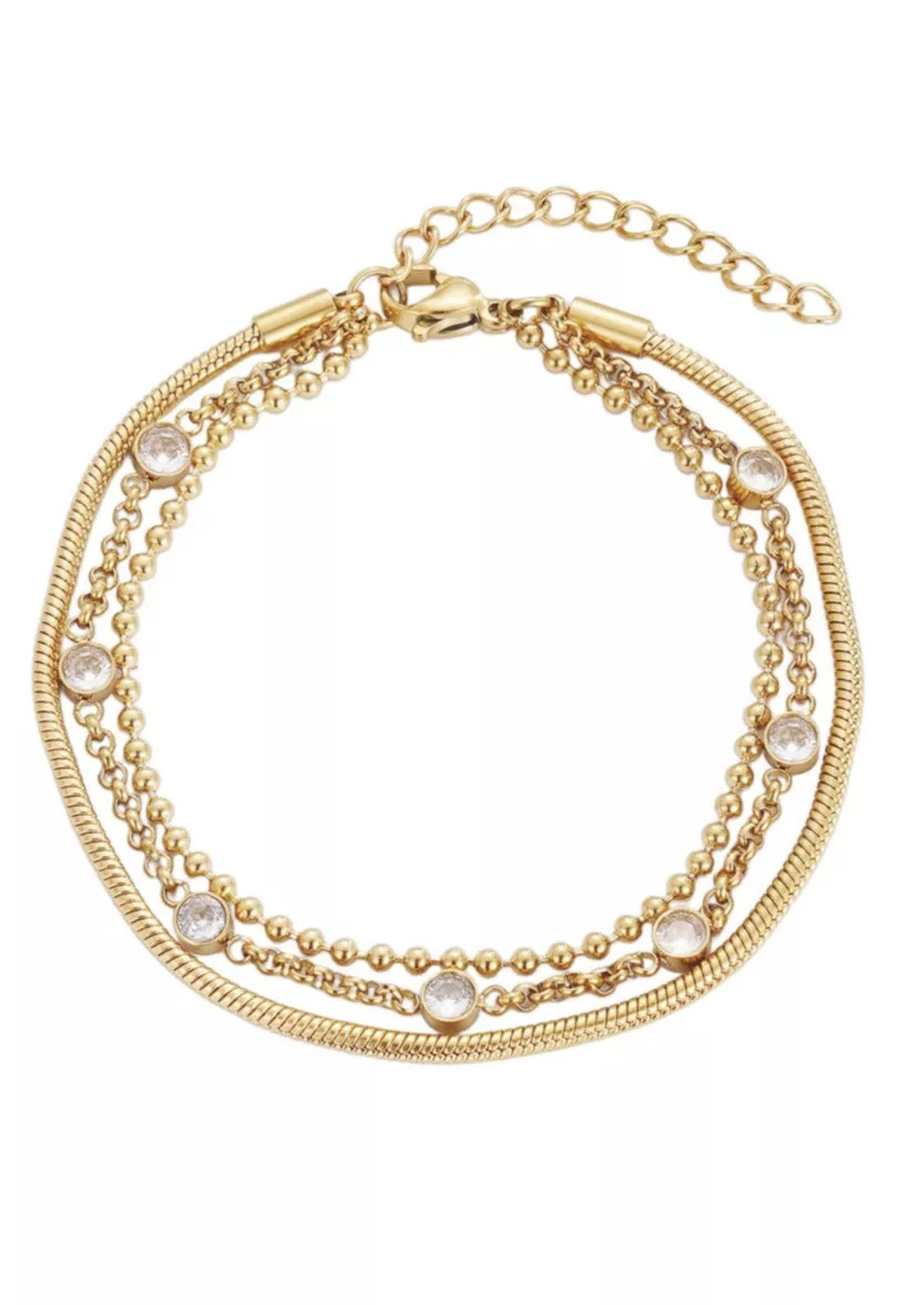 Tarnish Resistant 18k Gold Plated Layered Crystal 3-Chain Bracelet | Belk