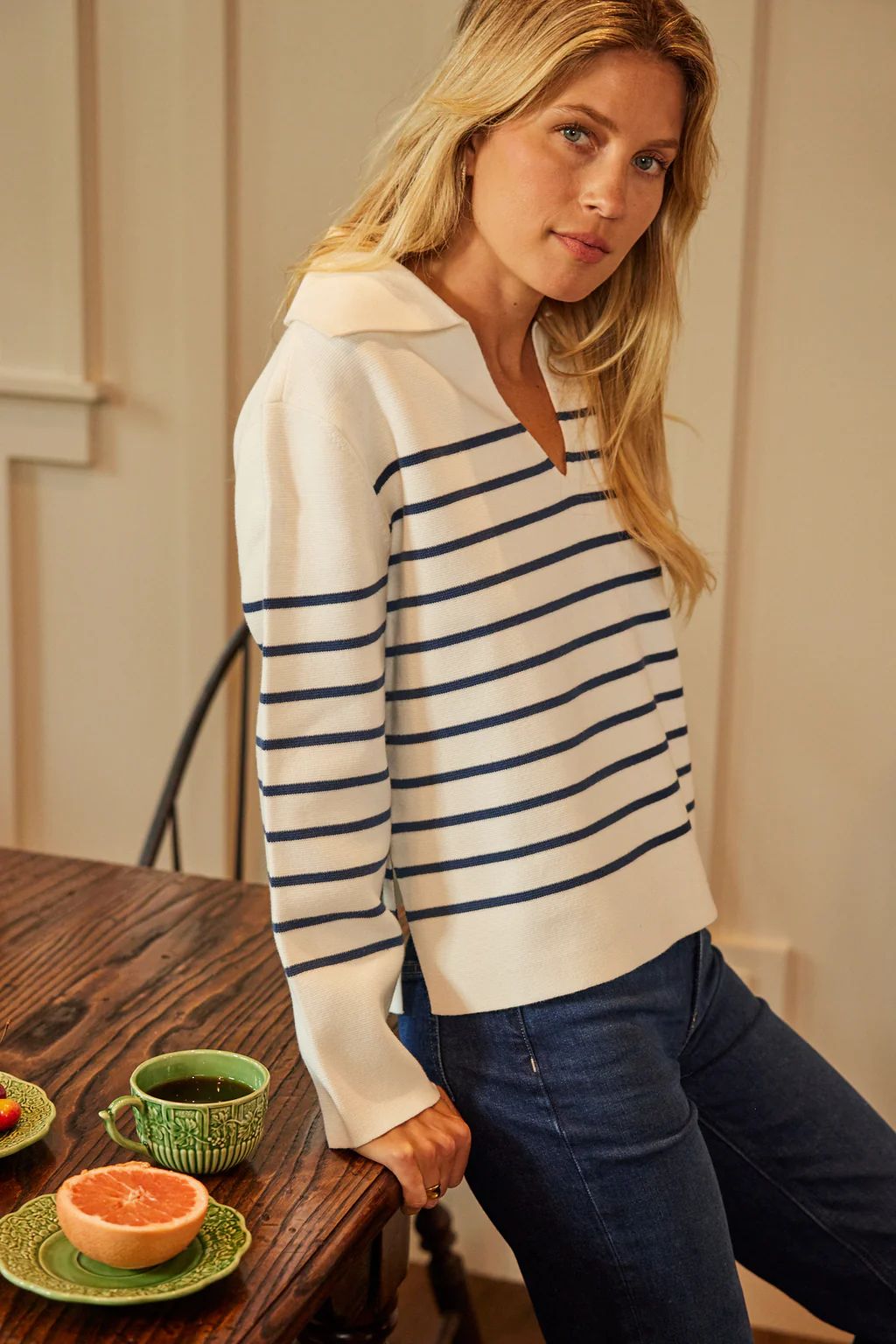 Lydia Cotton Sweater in Nautical Stripe | Lake Pajamas