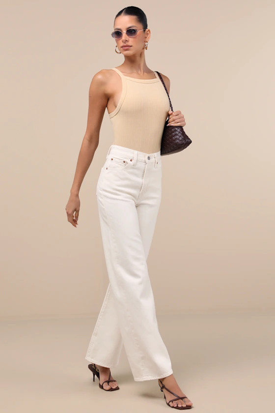 Ribcage White Wide-Leg High-Waisted Denim Jeans | Lulus