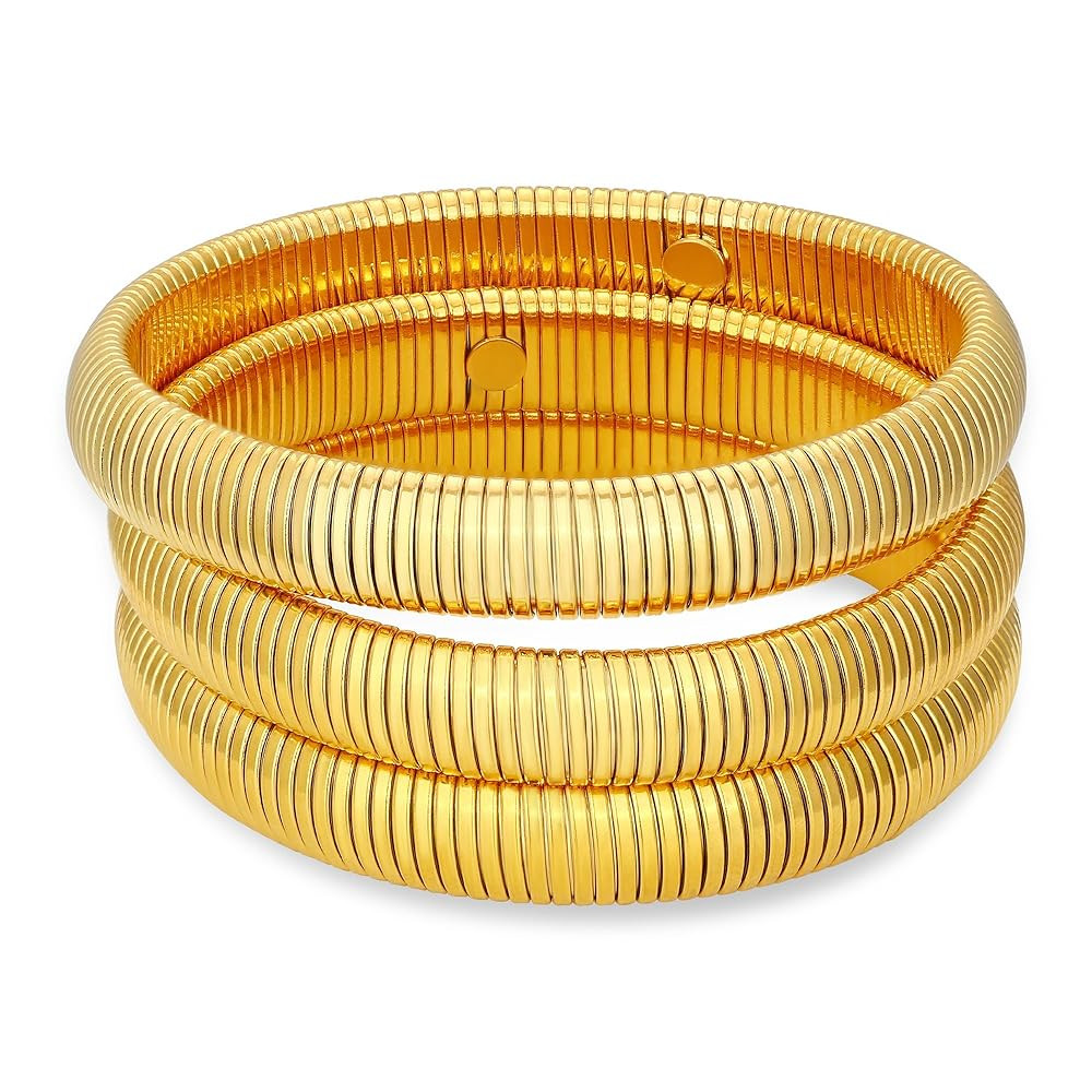 Chunky Gold Beaded Bangle Bracelet Set Stack for Women Men Stretchy Snake Link Chain Flexible Wid... | Amazon (US)