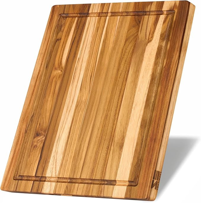 17" x 13" x 1" Teak Wood Cutting Board, Edge Grain with Juice Groove and Handles, Knife Friendly,... | Amazon (US)