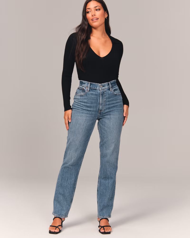 Women's Curve Love 90s Ultra High Rise Straight Jeans | Women's Clearance | Abercrombie.com | Abercrombie & Fitch (US)