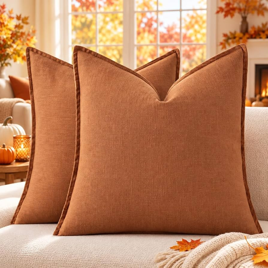 decorUhome Fall Light Rust Linen Throw Pillow Covers 18x18 Set of 2 | Amazon (US)