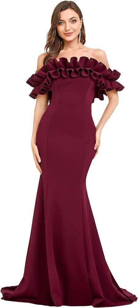 Amazon.com: Ever-Pretty Off Shoulder Ruffle Sleeve Bodycon Formal Dresses for Women Evening Party... | Amazon (US)