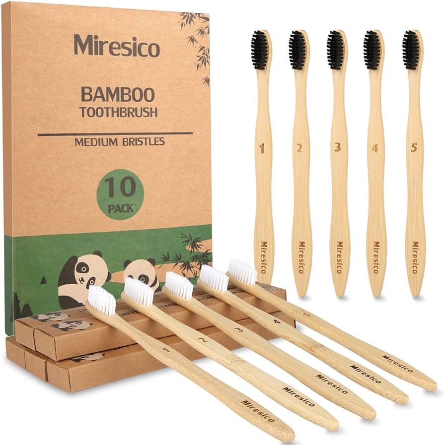 Miresico Bamboo Toothbrushes (10 Pack), BPA Free Toothbrush Medium with Firm Bristles, Eco-Friend... | Amazon (US)