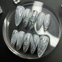 Metallic Silver Long Stiletto Press On Nails, Custom Chrome Fake Elegant Nails Art For Birthday Party Photoshoot | Etsy (US)
