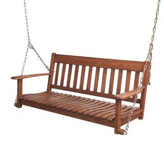 Thames Natural Brown Wood Porch Swing | The Home Depot