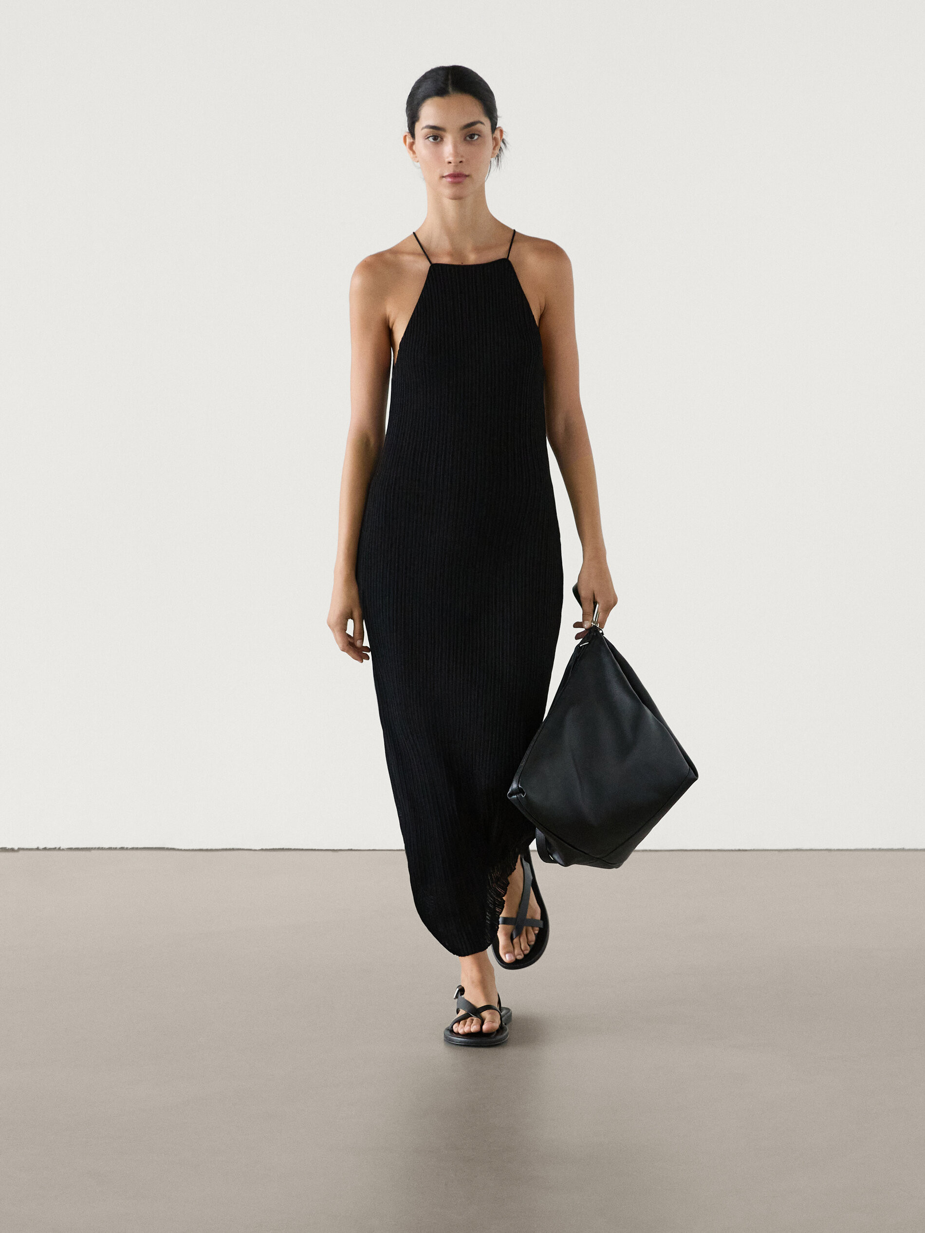 Long ribbed knit dress | Massimo Dutti UK
