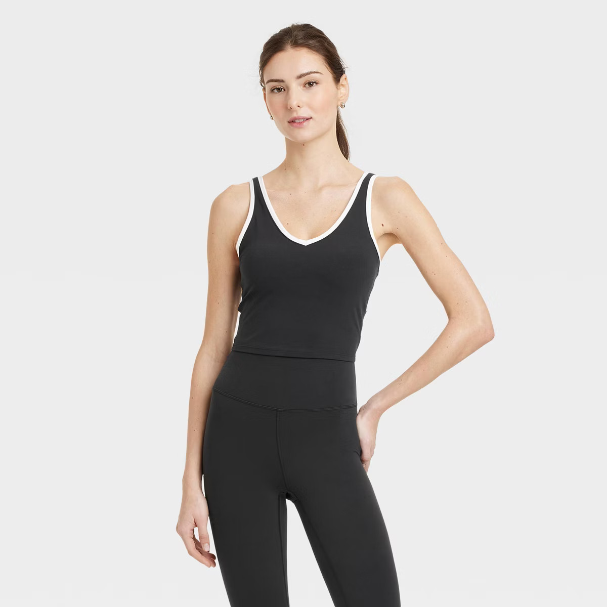 Women's Everyday Soft Light Support Contrast V-Neck Cropped Sports Bra - All In Motion™ | Target