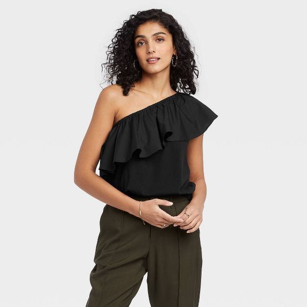 Women&#39;s One Shoulder Ruffle Top - A New Day&#8482; Black S | Target