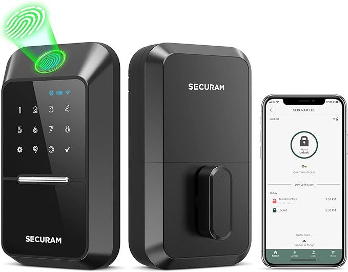 SECURAM EOS Wi-Fi Smart Lock w/ Fingerprint, Code, Remote Control, High-Security Keyless Entry Do... | Amazon (US)