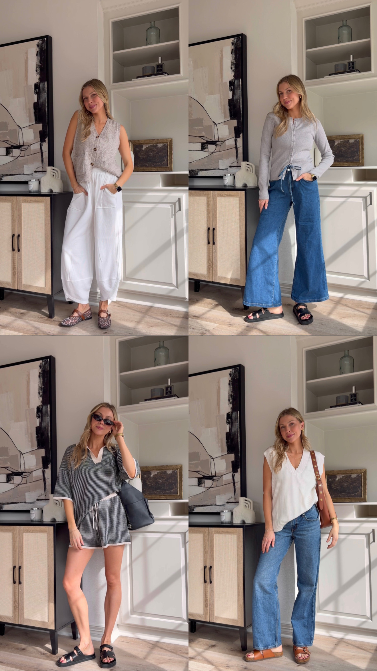 Comfy yet put together mom outfits | S tank cardigan, M pants, S grey top, 4 dark wide leg denim, M set, S vneck white sweater + 26 in denim.  

 #LTKootd #LTKmomlife