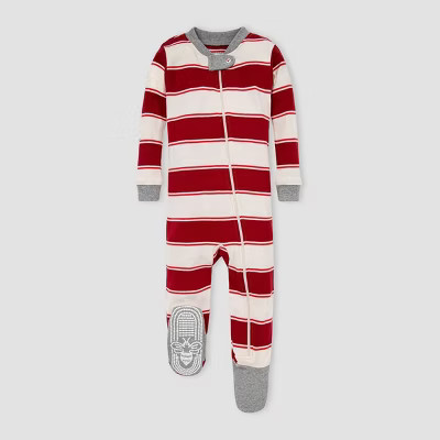 Burt's Bees Baby® Baby Organic Cotton Rugby Striped Footed Pajama - Red | Target