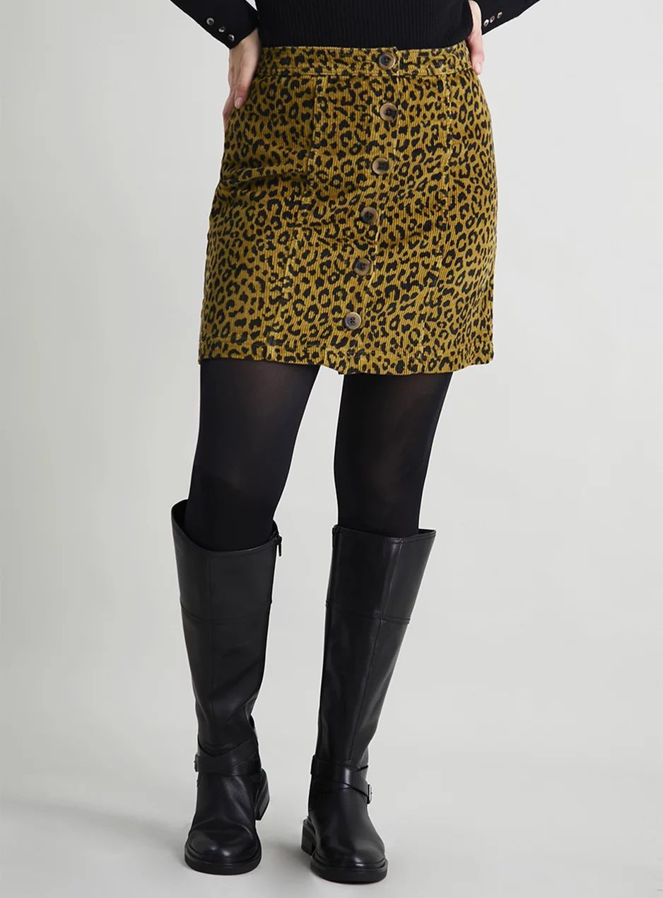 Animal Print Corduroy Button-Through Coord Skirt | Tu Clothing