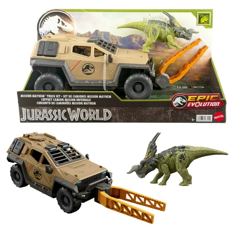 Jurassic World Mission Mayhem Truck & Dinosaur Action Figure Toy Set with Flipping Feature | Walmart (US)
