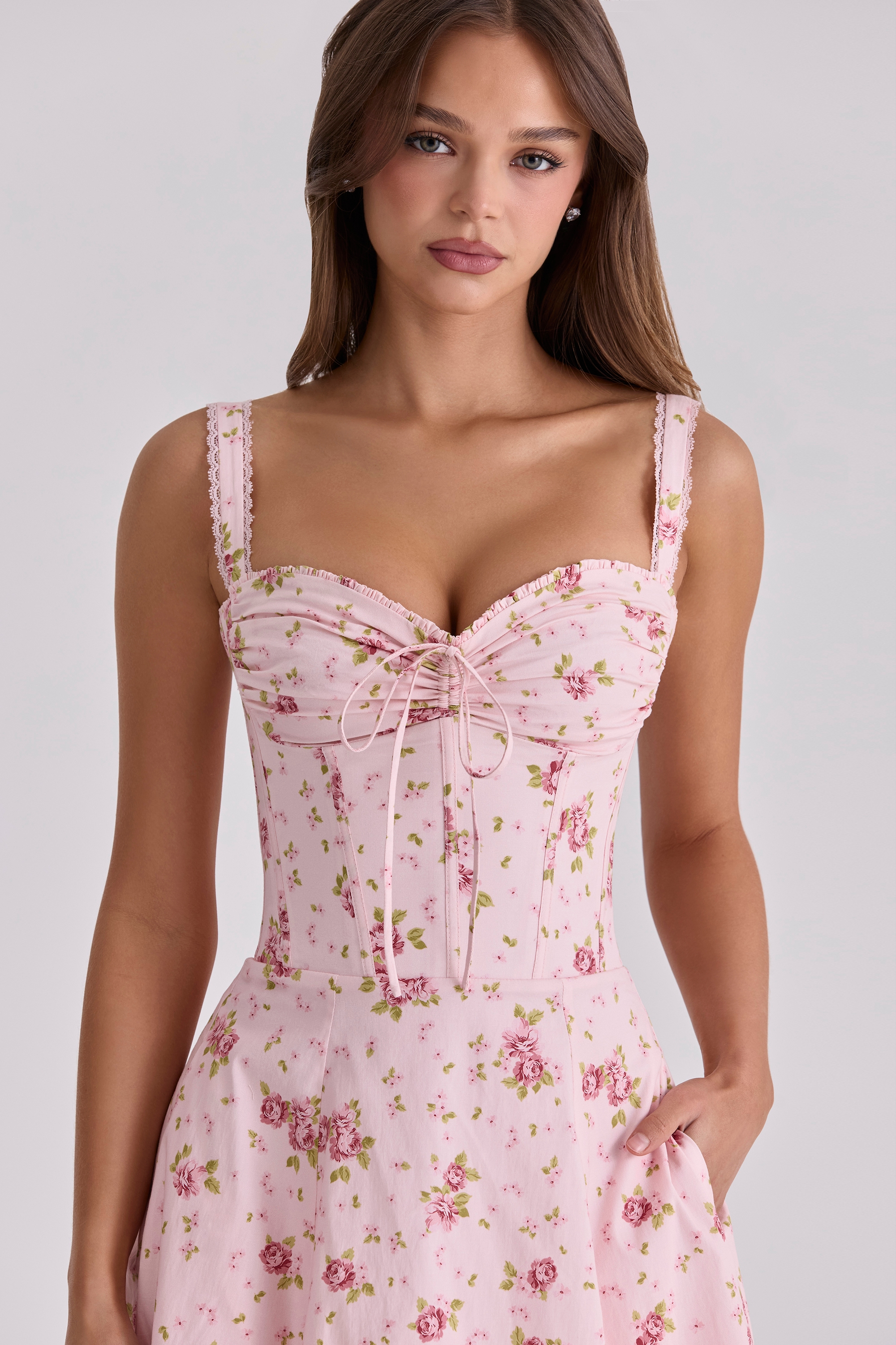 vintage rose pink floral print midi dress | House of CB