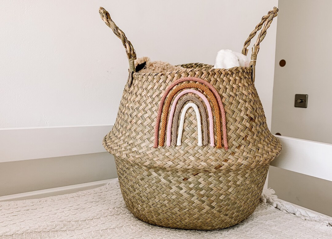 Rainbow Belly Basket Nursery Basket With Rainbow Front Toy or Teddy Storage Basket Boho Kids Room... | Etsy (US)