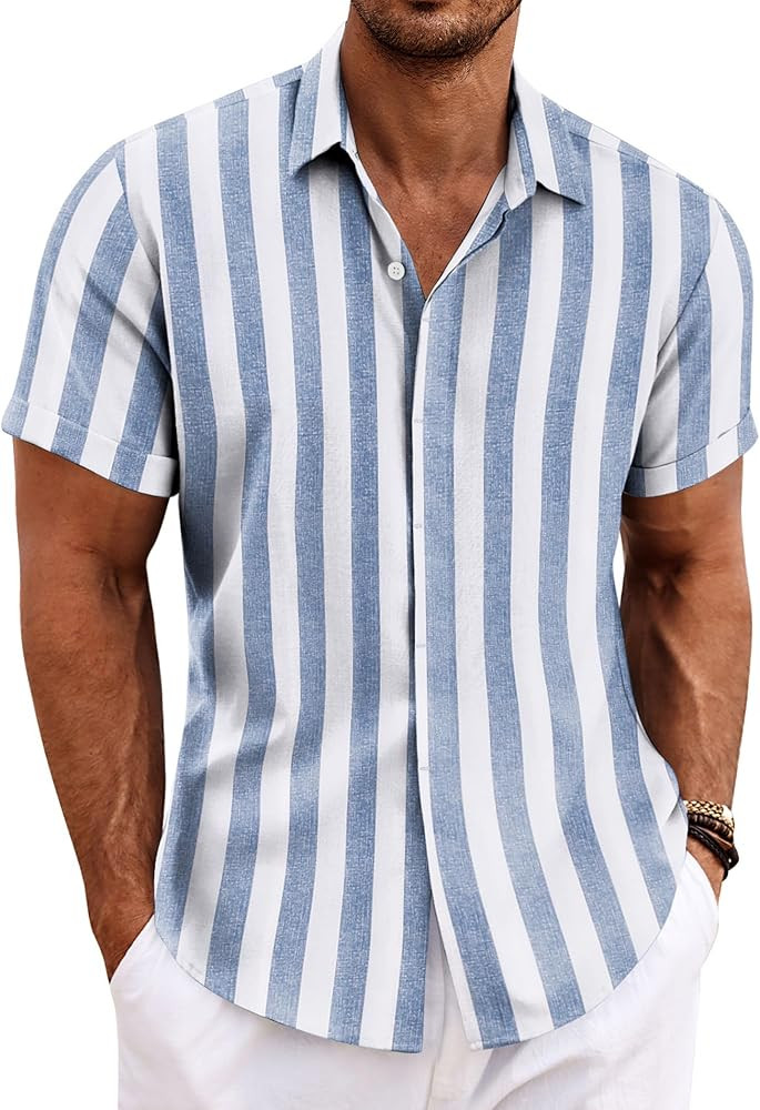 COOFANDY Men's Linen Shirts Short Sleeve Casual Shirts Button Down Shirt for Men Beach Summer Wed... | Amazon (US)
