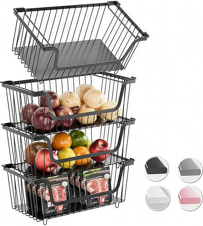 4 Pcs Stackable Wire Baskets for Pantry Organizers and Storage,Vegetable Fruit Basket for Counter... | Amazon (US)