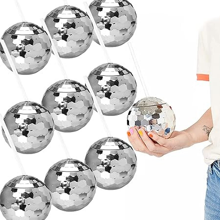 ANTQUE 9 PCS Disco Ball Cup with Straws, Tumbler Disco Flash Ball, Cocktail Cup Silver Spherical ... | Amazon (US)