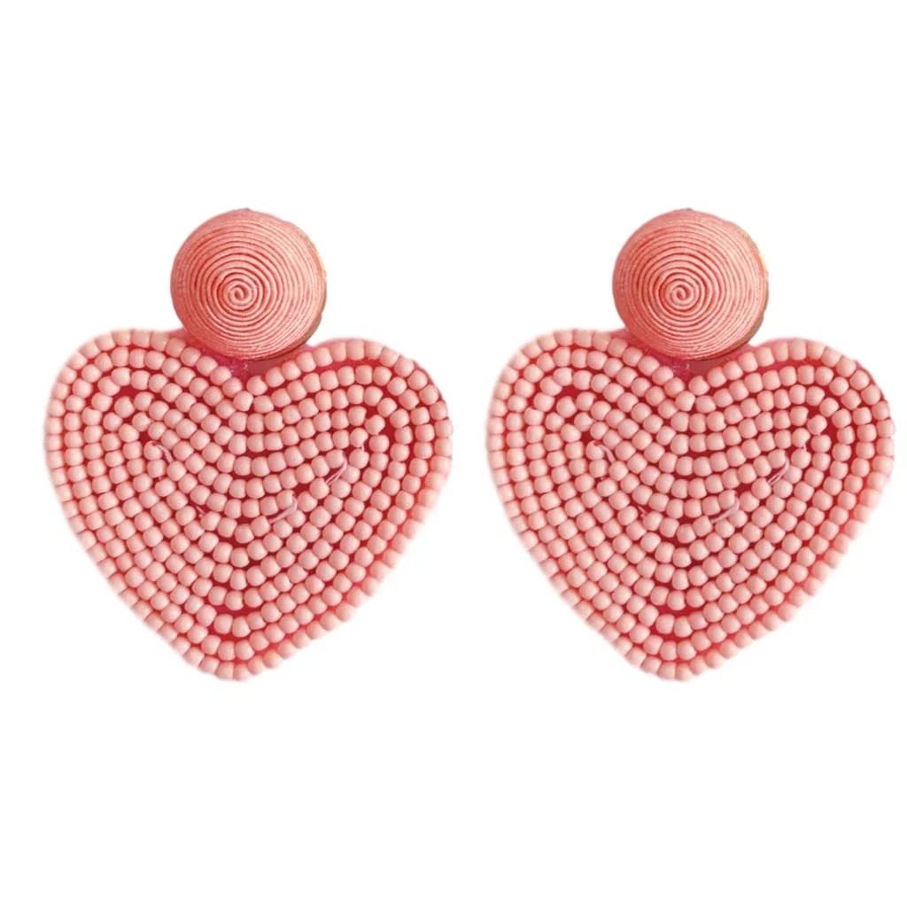 Pink Beaded Heart Earrings | Teggy French