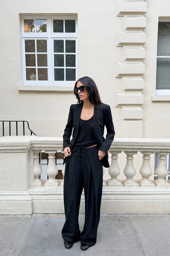 Zara - Pleated Wide-Leg Pants - Black - S - Woman | Zara US
