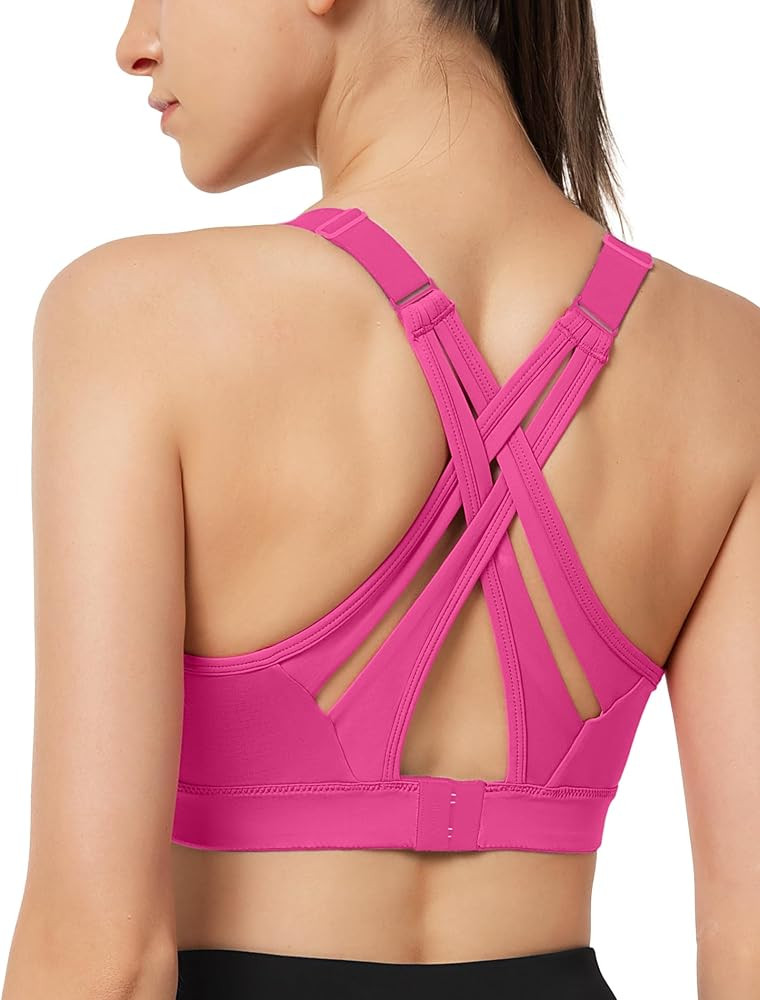 Yvette Sports Bra High Impact Adjustable Criss Cross Back, Full Support for Large Bust No Bounce | Amazon (US)