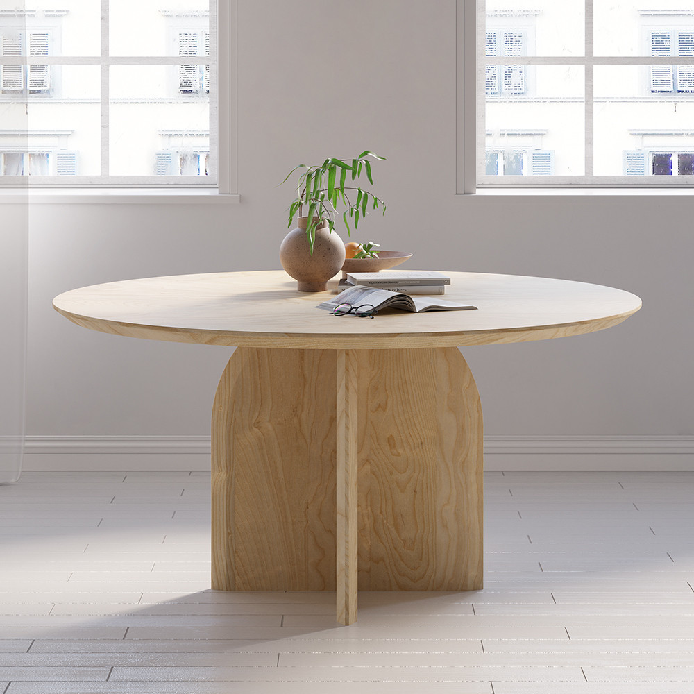 Dining Table Set 59"" Round Natural Dining Table & 8 Upholstered Light Gray Velvet Dining Chairs | Homary