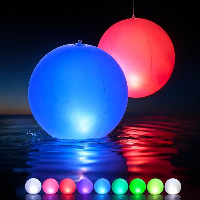 Solar Floating Pool Lights - Pack of 2 Solar Powered Color Changing 14-inch Balls - Float or Hang... | Amazon (US)