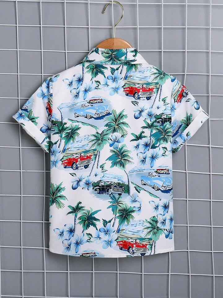 SHEIN Young Boy Printed Short Sleeve Shirt Section, Hawaiian Style, Soft, Cool And Comfortable Fo... | SHEIN