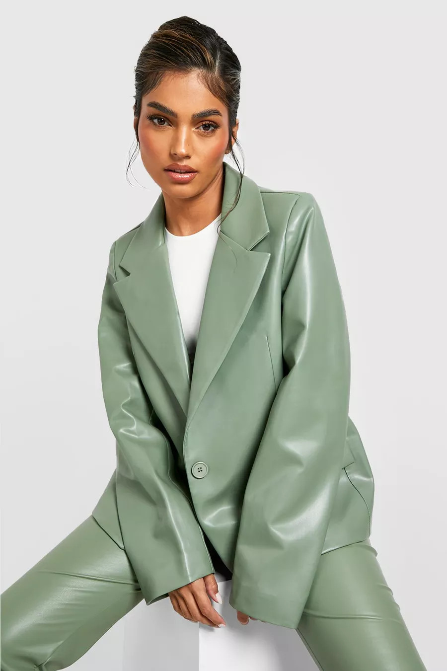 Mix & Match Faux Leather Boyfriend Blazer | Boohoo.com (US & CA)