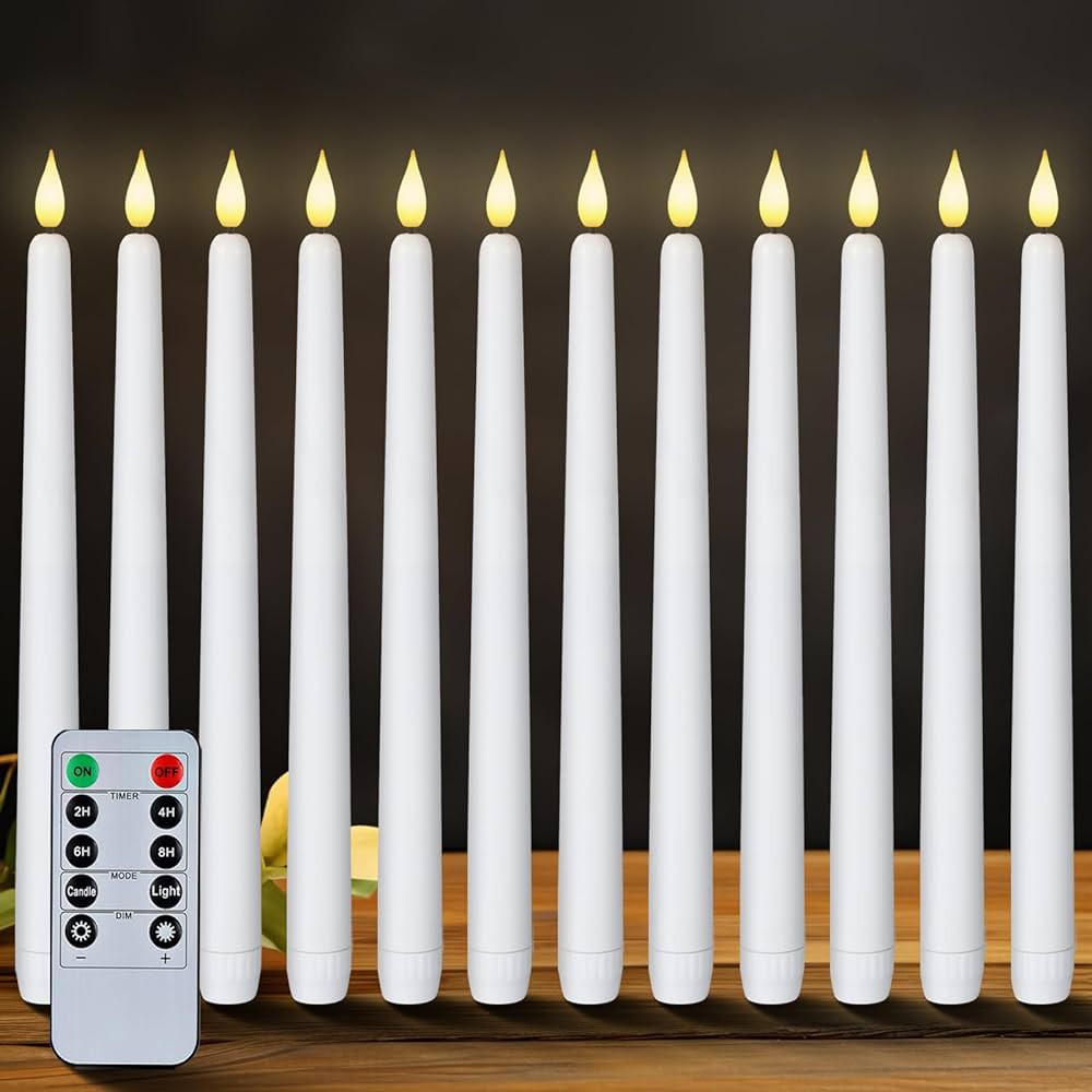 Homemory 12 Pcs Flameless Taper Candles with Remote Timer Dimmer, 11 inches White LED Taper Candl... | Amazon (US)