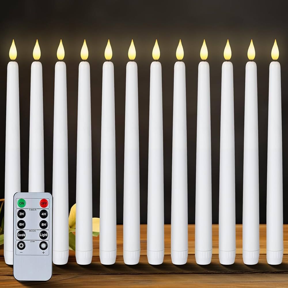Homemory 12 Pcs Flameless Taper Candles with Remote Timer Dimmer, 11 inches White LED Taper Candl... | Amazon (US)